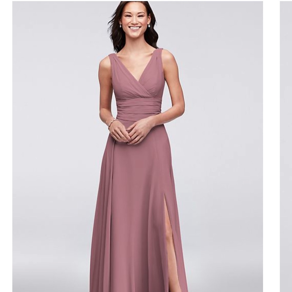 surplice tank long chiffon bridesmaid dress- David’s Bridal